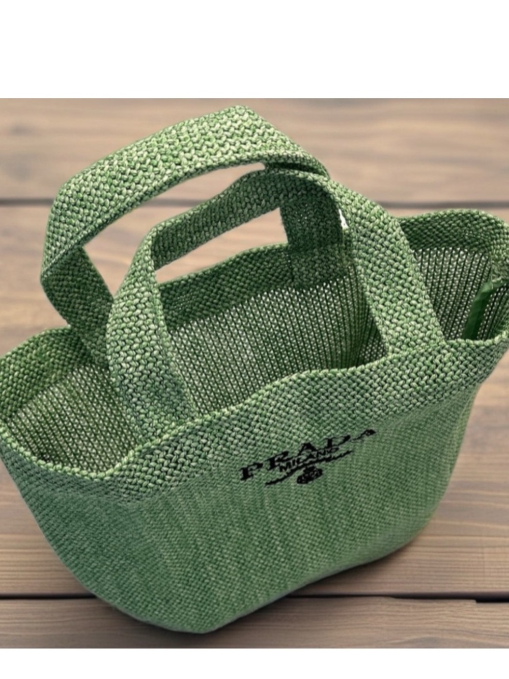 Prada Green Woven Mini Tote - Picture 2 of 3
